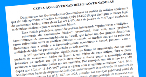 Read more about the article Em carta aos governadores, entidades pedem apoio para que saneamento não seja privatizado no país