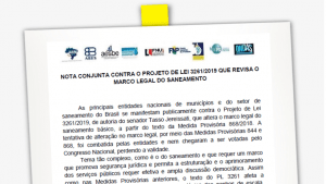 Read more about the article Saneamento: Nota conjunta de entidades contra o PL 3261