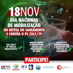 Read more about the article 18/11 Dia Nacional de Mobilização em defesa do saneamento e contra o PL 3261/19