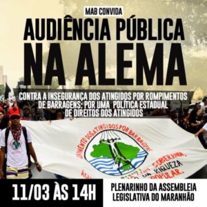 Read more about the article MAB promove atos e audiência pública em São Luís dia 11 e 12 /03