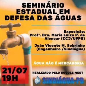 Read more about the article Sindiágua-PB realiza hoje seminário em defesa das águas