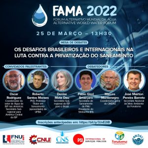 Leia mais sobre o artigo Mesa de debate: Os desafios brasileiros e internacionais na luta contra a privatização do saneamento