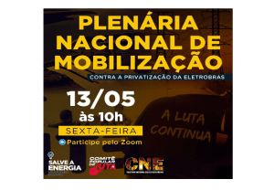 Leia mais sobre o artigo Plenária Nacional de Mobilização contra a privatização da Eletrobras: 13 de maio