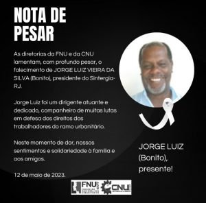 Leia mais sobre o artigo Nota de falecimento do presidente do Sintergia-RJ, Jorge Luiz Vieira da Silva (Bonito)
